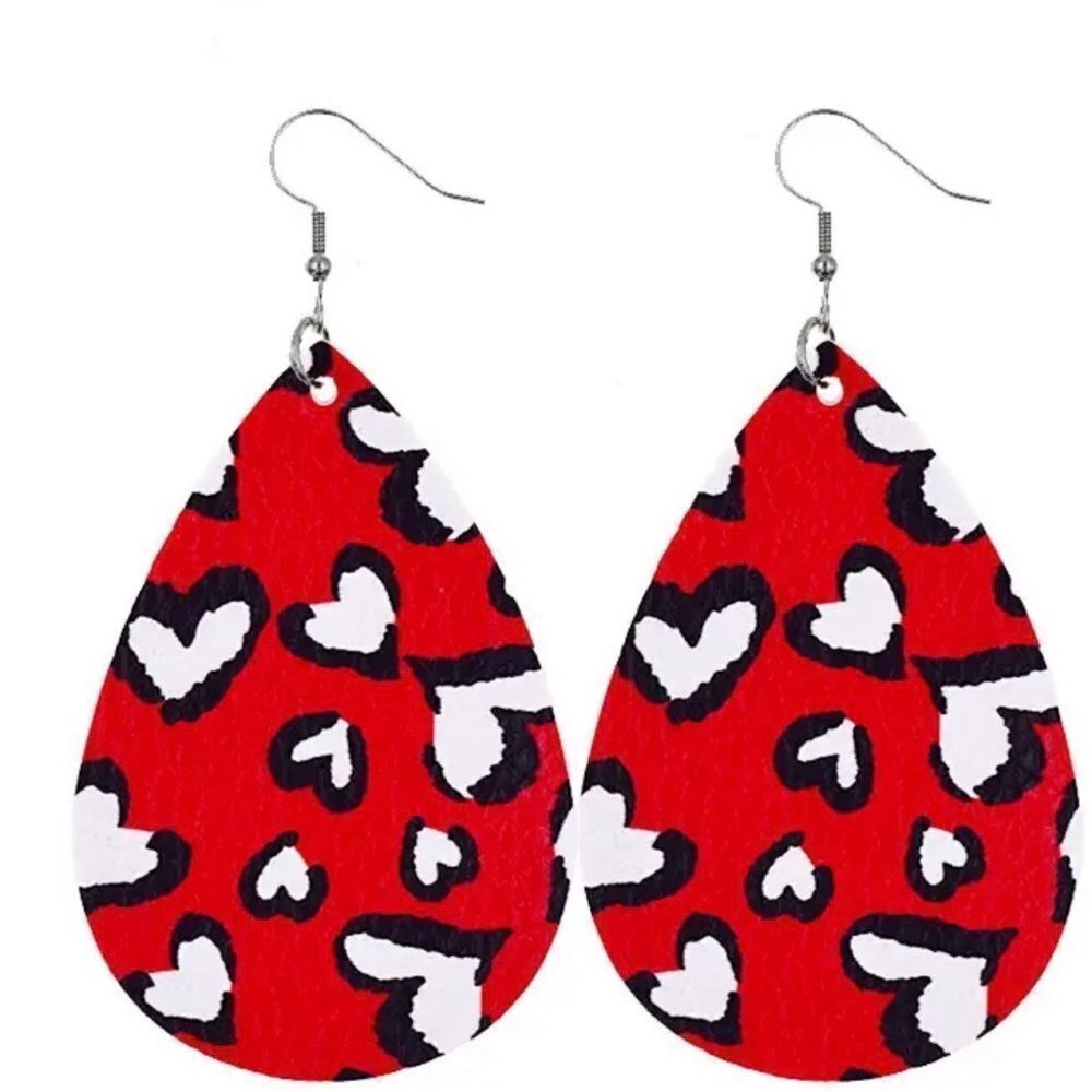3For$20 Red Heart Pattern Teardrop Earrings Valentine’s Day